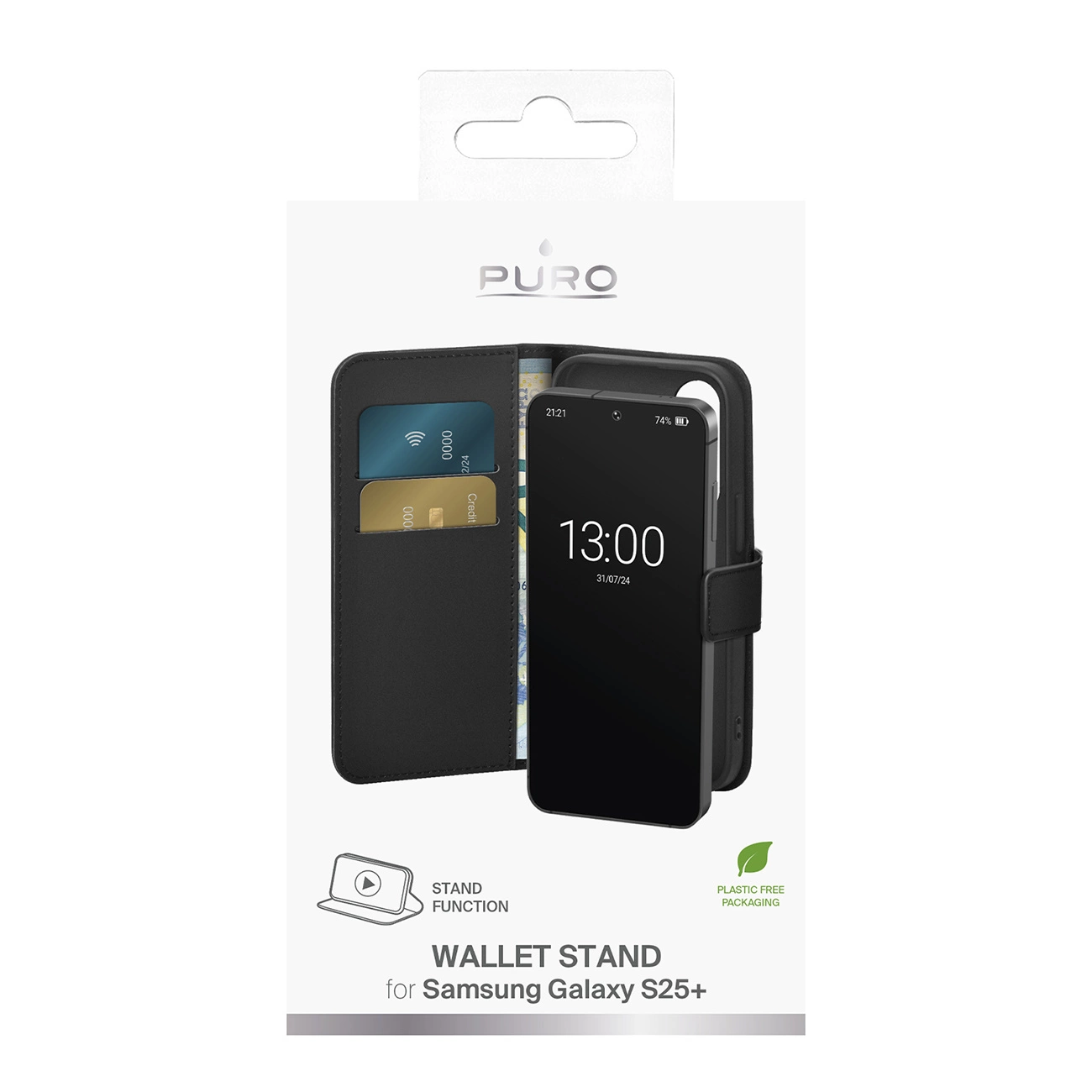 Puro dėklas su atverčiamu dangteliu ir pinigine Samsung Galaxy S25+ - juodas - Image 3