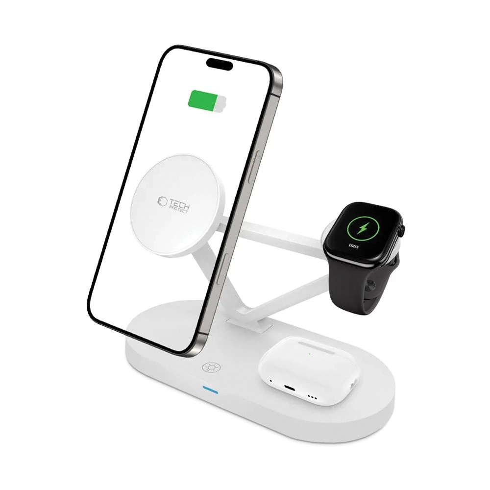 Tech-Protect QI15W-A41 3in1 belaidis įkroviklis su MagSafe Apple įrenginiams - baltas - Image 2