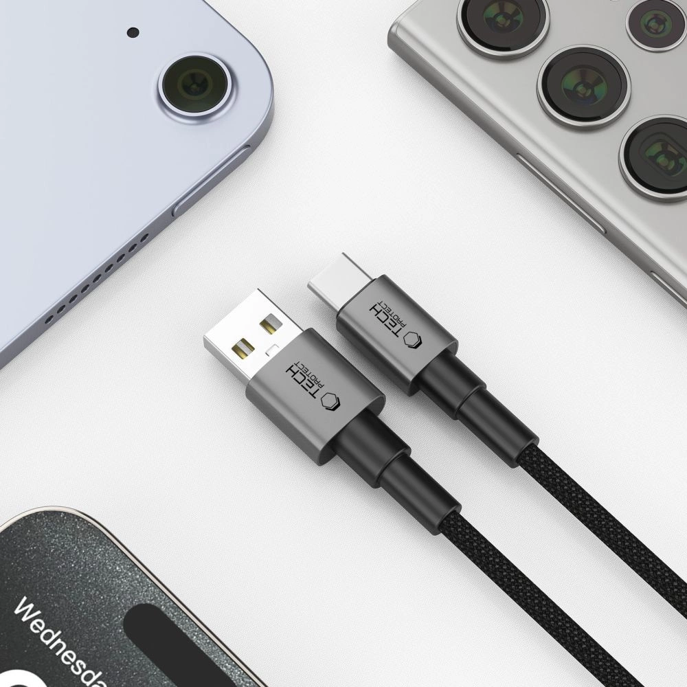 Tech-Protect UltraBoost DNA USB-A / USB-C kabelis 15W/3A 200 cm - pilkas - Image 4