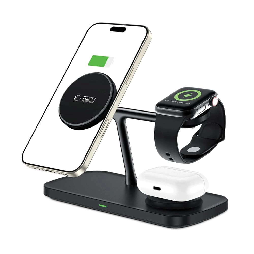 Tech-Protect QI15W-A45 3in1 belaidis įkroviklis su MagSafe Apple įrenginiams - juodas - Image 2
