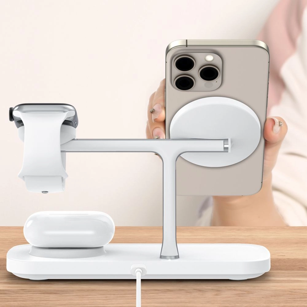 Tech-Protect QI15W-A45 3in1 belaidis įkroviklis su MagSafe Apple įrenginiams - baltas - Image 8