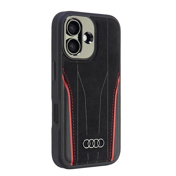Audi natūralios odos MagSafe iPhone 16 6.1” juodas/raudonas kietas dėklas AU-TPUPCMIP16-R8/D3-RD - Image 2