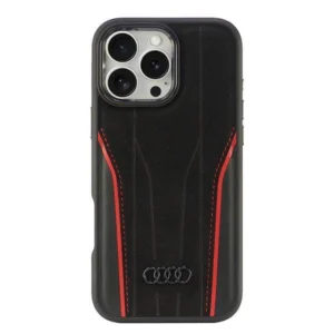 Audi Genuine Leather MagSafe iPhone 16 Pro Max 6.9" black-red hardcase AU-TPUPCMIP16PM-R8/D3-RD