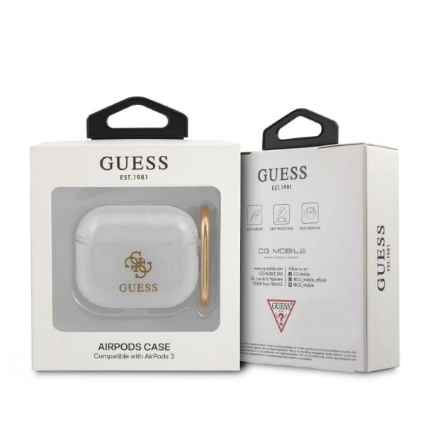 Guess GUA3UCG4GT AirPods 3 dėklas skaidrus Glitter kolekcija - Image 3