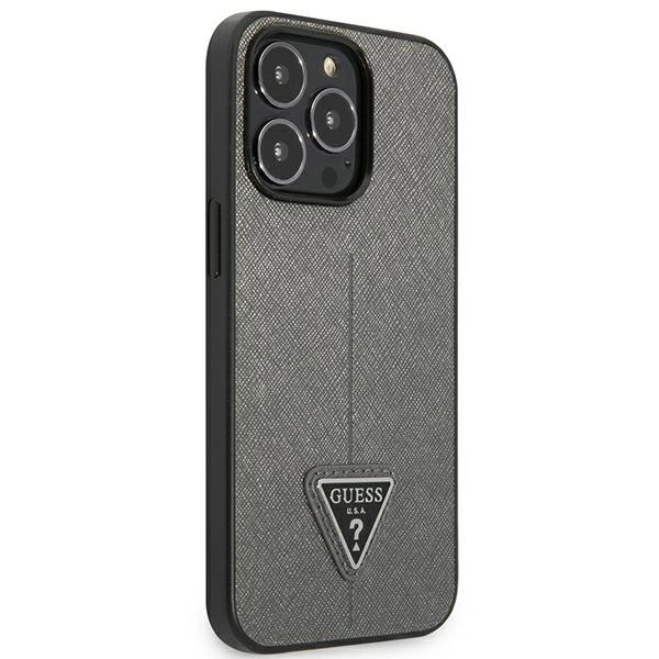 Guess Saffiano trikampio logotipo dėklas iPhone 13 Pro Max 6.7” - sidabrinis - Image 4