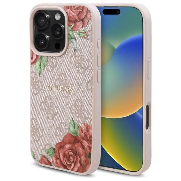 Guess GUHMP16LP4ROPEMCP iPhone 16 Pro 6.3" pink/pink hardcase 4G Flowers Print MagSafe