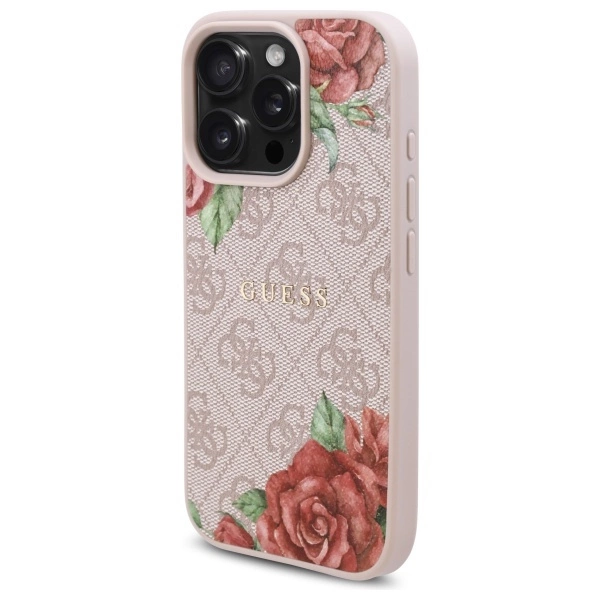 Guess GUHMP16LP4ROPEMCP iPhone 16 Pro 6.3” rožinis/rožinis kietas dėklas 4G gėlių rašto MagSafe - Image 2