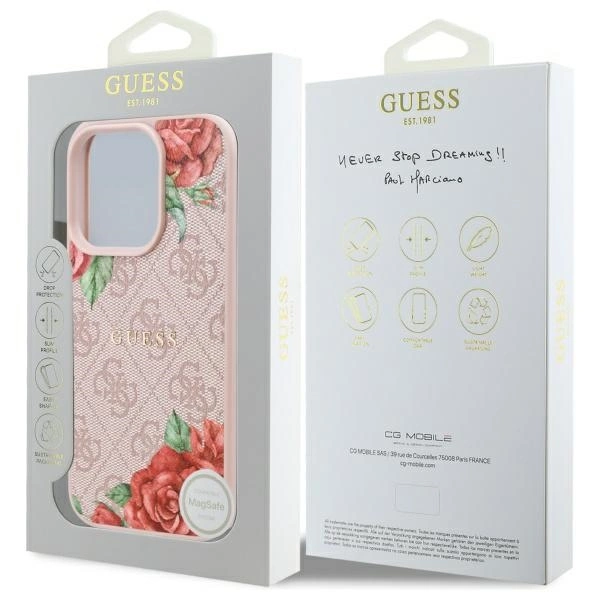 Guess GUHMP16LP4ROPEMCP iPhone 16 Pro 6.3” rožinis/rožinis kietas dėklas 4G gėlių rašto MagSafe - Image 8