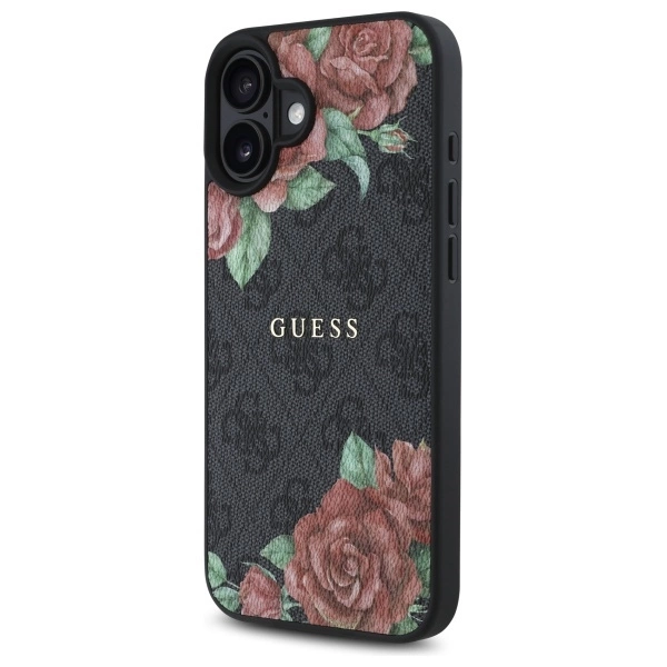 Guess GUHMP16SP4ROPEMCK iPhone 16 6.1” juodas/juodas kietas dėklas 4G gėlių rašto MagSafe - Image 2