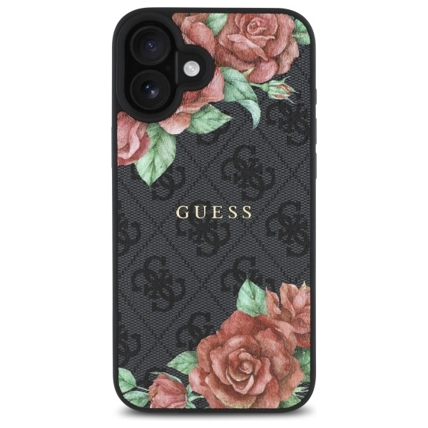 Guess GUHMP16SP4ROPEMCK iPhone 16 6.1” juodas/juodas kietas dėklas 4G gėlių rašto MagSafe - Image 3