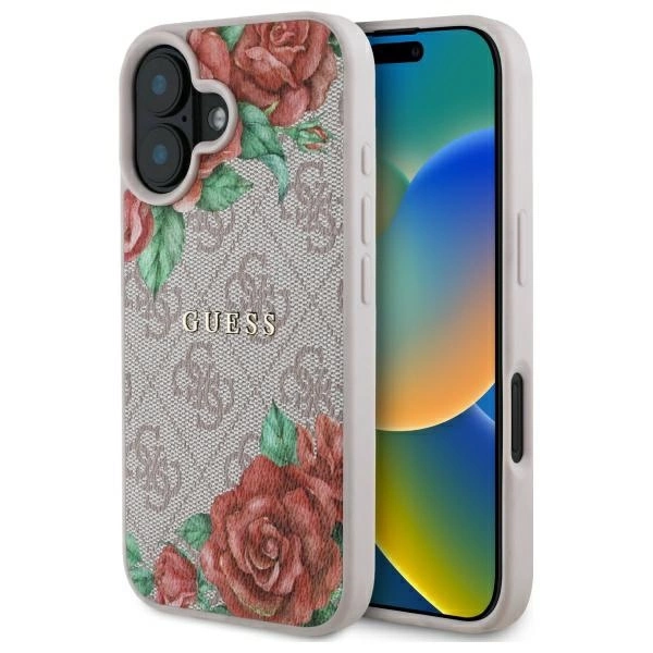 Guess GUHMP16SP4ROPEMCP iPhone 16 6.1" pink/pink hardcase 4G Flowers Print MagSafe