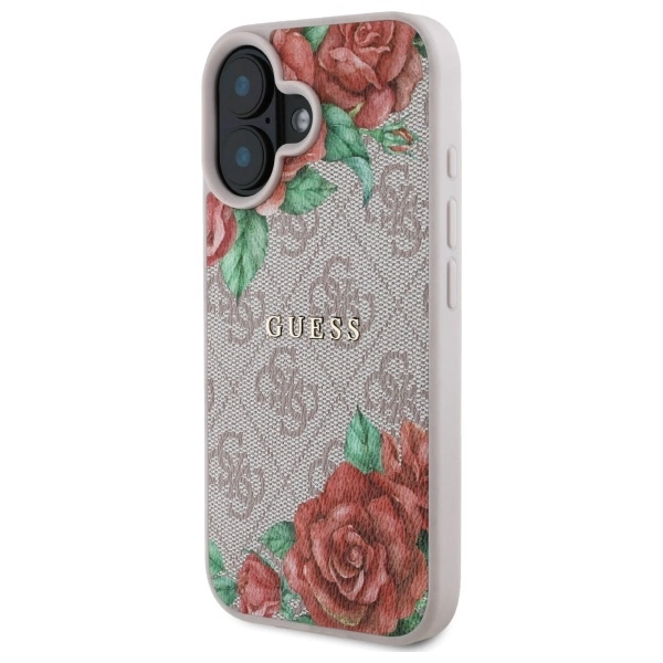 Guess GUHMP16SP4ROPEMCP iPhone 16 6.1” rožinis/rožinis kietas dėklas 4G gėlių rašto MagSafe - Image 2