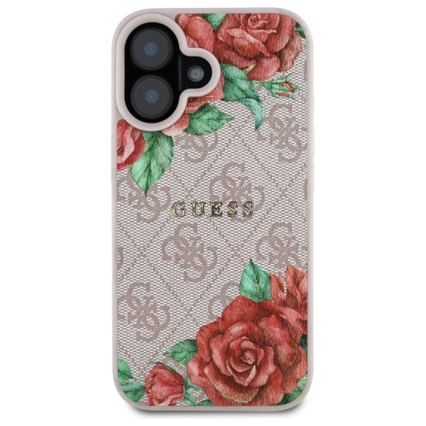 Guess GUHMP16SP4ROPEMCP iPhone 16 6.1” rožinis/rožinis kietas dėklas 4G gėlių rašto MagSafe - Image 3