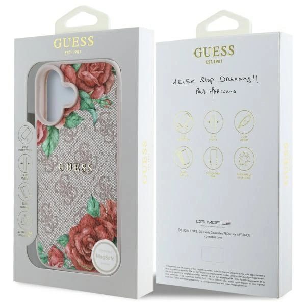 Guess GUHMP16SP4ROPEMCP iPhone 16 6.1” rožinis/rožinis kietas dėklas 4G gėlių rašto MagSafe - Image 8