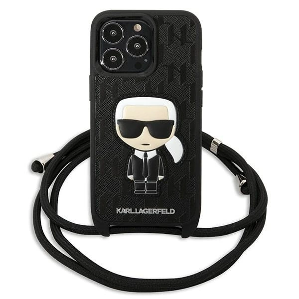 Karl Lagerfeld odinis Monogram Patch ir Cord Ikonik dėklas iPhone 13 Pro / 13 – juodas - Image 2
