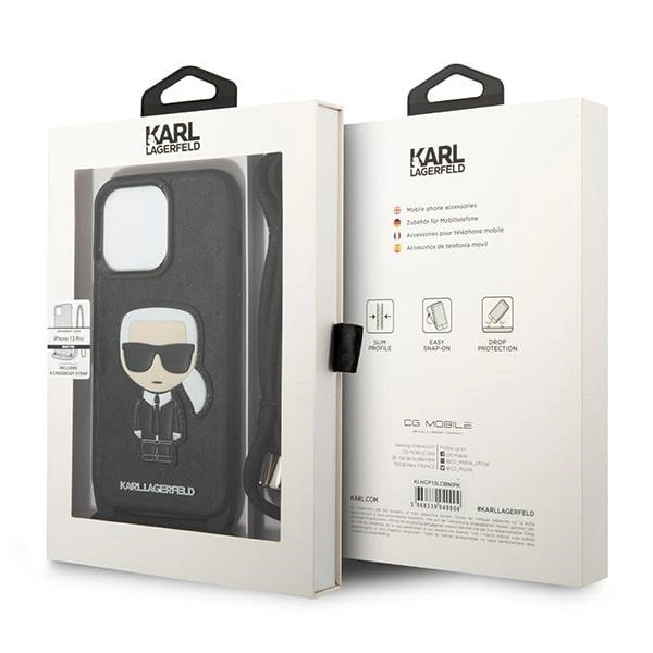 Karl Lagerfeld odinis Monogram Patch ir Cord Ikonik dėklas iPhone 13 Pro / 13 – juodas - Image 7