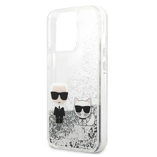 Karl Lagerfeld Liquid Glitter Karl & Choupette dėklas iPhone 13 Pro / 13 6.1” – sidabrinis - Image 6