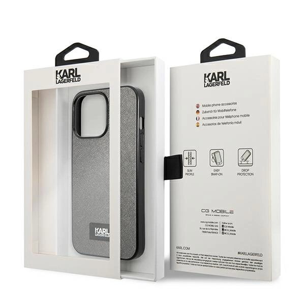 Karl Lagerfeld Saffiano Plaque dėklas iPhone 13 Pro / 13 6.1” – sidabrinis - Image 8