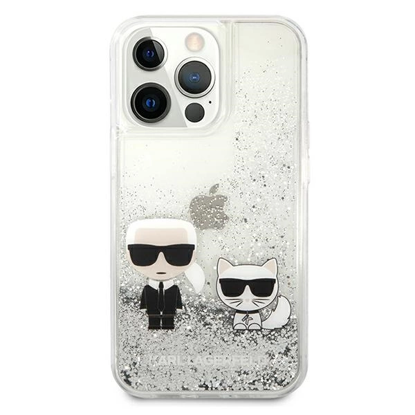 Karl Lagerfeld skystų blizgučių Karl & Choupette dėklas iPhone 13 Pro Max 6.7” – sidabrinis - Image 3