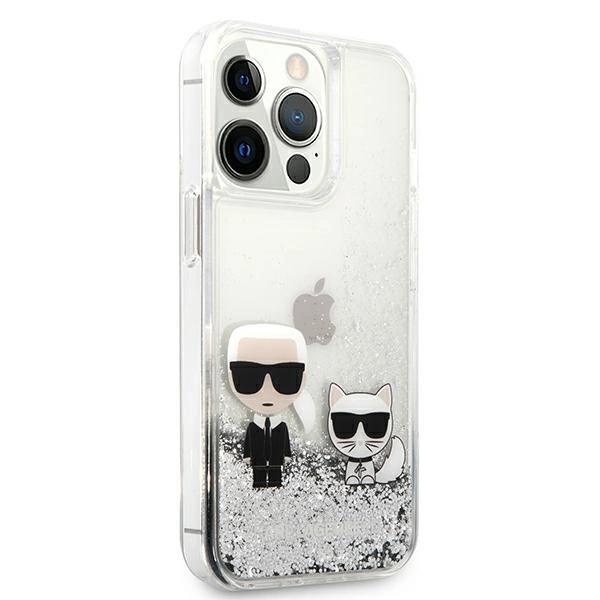 Karl Lagerfeld skystų blizgučių Karl & Choupette dėklas iPhone 13 Pro Max 6.7” – sidabrinis - Image 4