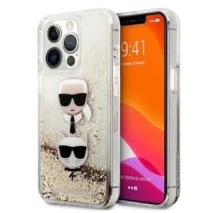 Karl Lagerfeld Liquid Glitter Karl&Choupette Head Case for iPhone 13 Pro Max 6.7" - Gold