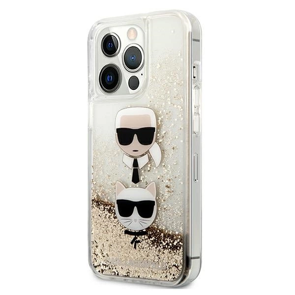 Karl Lagerfeld skystų blizgučių Karl & Choupette galvos dėklas iPhone 13 Pro Max 6.7” – auksinis - Image 2