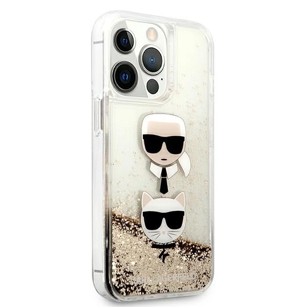 Karl Lagerfeld skystų blizgučių Karl & Choupette galvos dėklas iPhone 13 Pro Max 6.7” – auksinis - Image 4