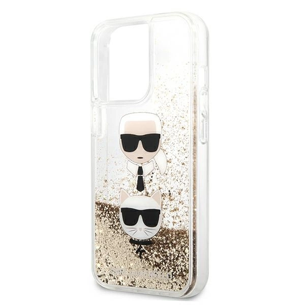 Karl Lagerfeld skystų blizgučių Karl & Choupette galvos dėklas iPhone 13 Pro Max 6.7” – auksinis - Image 6