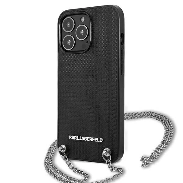 Karl Lagerfeld odinis tekstūrinis dėklas su grandinėle iPhone 13 Pro Max 6.7” – juodas - Image 2