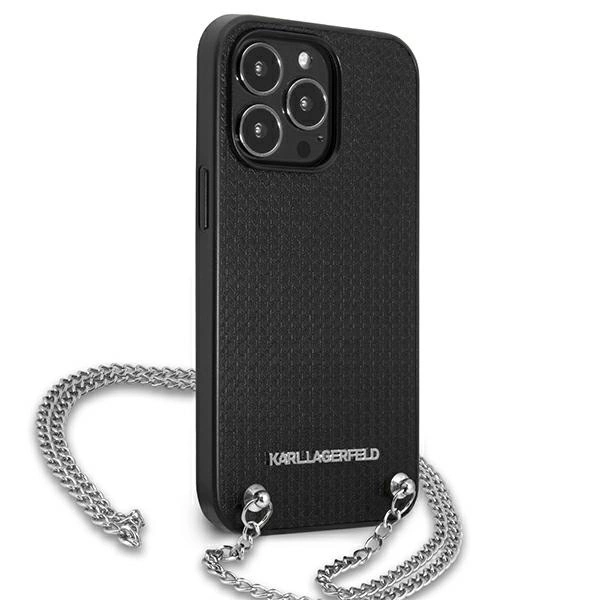 Karl Lagerfeld odinis tekstūrinis dėklas su grandinėle iPhone 13 Pro Max 6.7” – juodas - Image 4