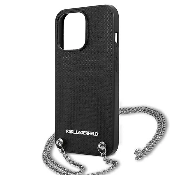 Karl Lagerfeld odinis tekstūrinis dėklas su grandinėle iPhone 13 Pro Max 6.7” – juodas - Image 6
