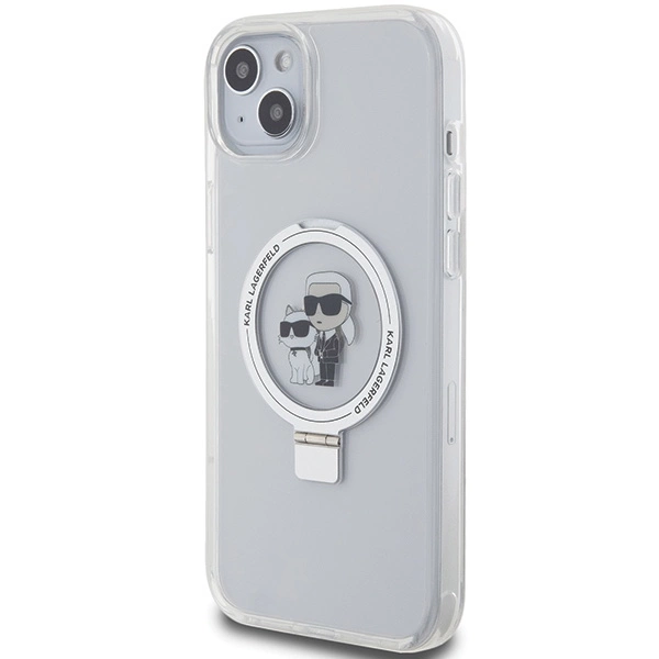 Karl Lagerfeld KLHMP15MHMRSKCH iPhone 15 Plus / 14 Plus 6.7” kietas dėklas baltos spalvos, stovas žiedas Karl & Choupette MagSafe - Image 2