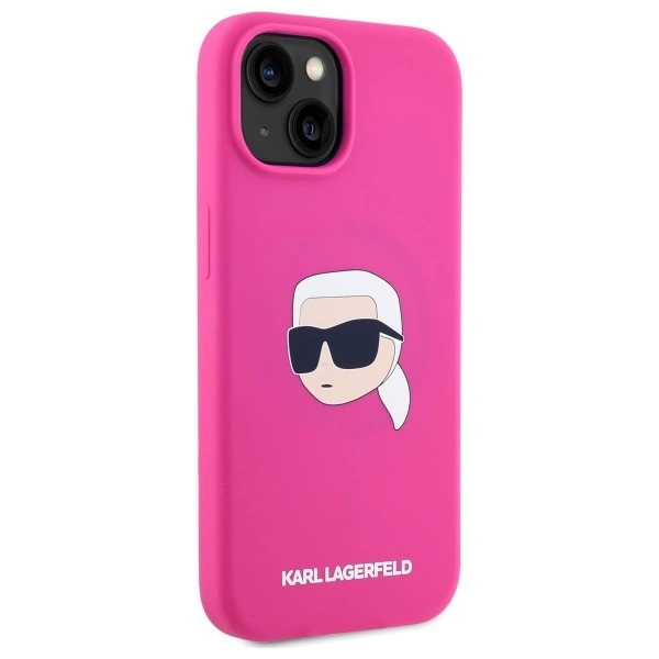 Karl Lagerfeld KLHMP15SSKHPPLF iPhone 15 6.1” kietas silikoninis dėklas fuksijos spalvos, Karl galvos atspaudas MagSafe - Image 4