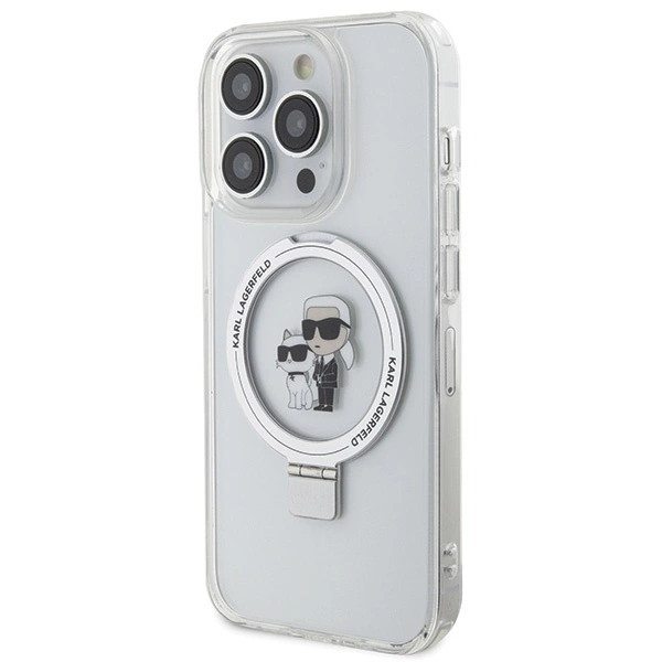 Karl Lagerfeld KLHMP15XHMRSKCH iPhone 15 Pro Max 6.7” kietas dėklas baltos spalvos, stovas žiedas Karl & Choupette MagSafe - Image 2