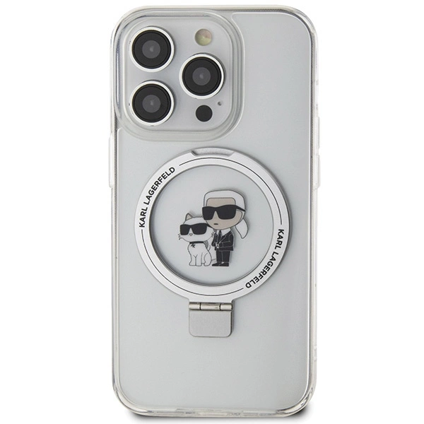 Karl Lagerfeld KLHMP15XHMRSKCH iPhone 15 Pro Max 6.7” kietas dėklas baltos spalvos, stovas žiedas Karl & Choupette MagSafe - Image 3
