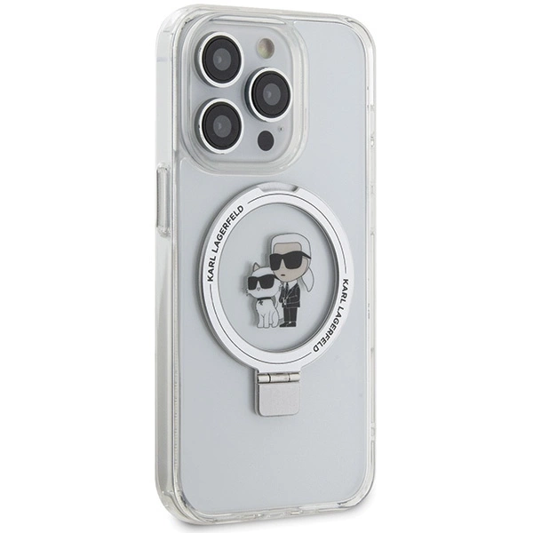 Karl Lagerfeld KLHMP15XHMRSKCH iPhone 15 Pro Max 6.7” kietas dėklas baltos spalvos, stovas žiedas Karl & Choupette MagSafe - Image 4