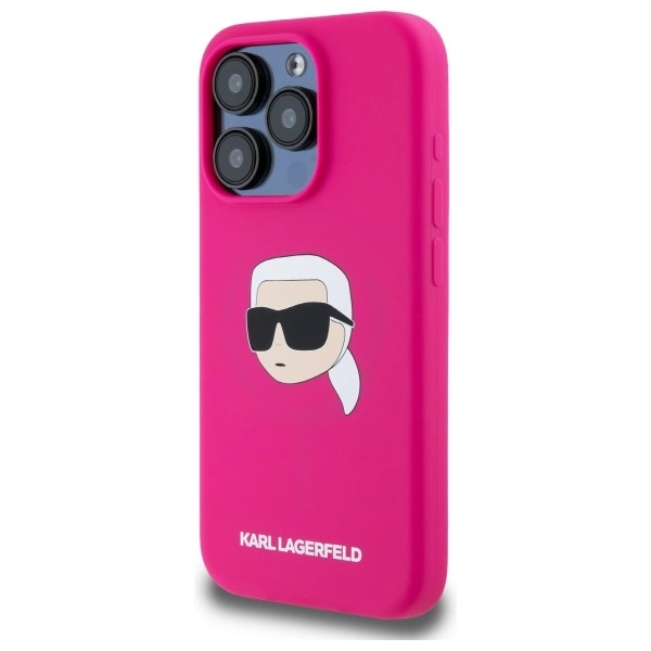 Karl Lagerfeld KLHMP15XSKHPPLF iPhone 15 Pro Max 6.7” kietas silikoninis dėklas fuksijos spalvos, Karl galvos atspaudas MagSafe - Image 2
