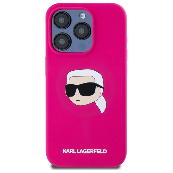 Karl Lagerfeld KLHMP15XSKHPPLF iPhone 15 Pro Max 6.7” kietas silikoninis dėklas fuksijos spalvos, Karl galvos atspaudas MagSafe - Image 3