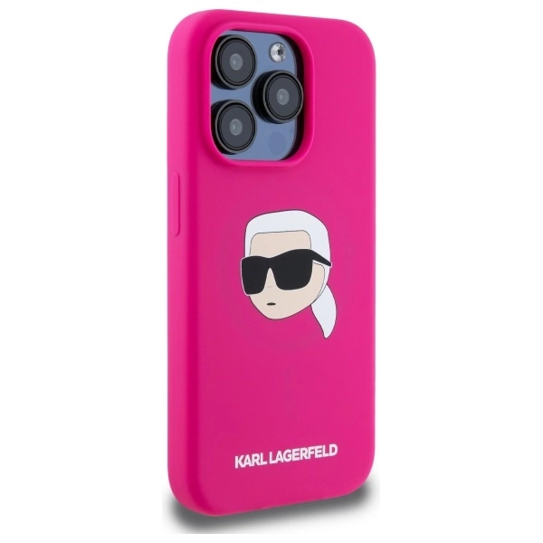 Karl Lagerfeld KLHMP15XSKHPPLF iPhone 15 Pro Max 6.7” kietas silikoninis dėklas fuksijos spalvos, Karl galvos atspaudas MagSafe - Image 4
