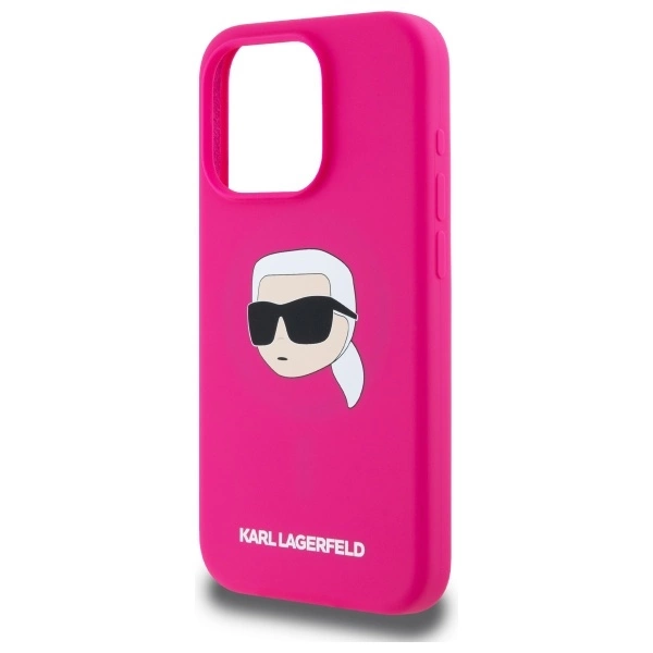 Karl Lagerfeld KLHMP15XSKHPPLF iPhone 15 Pro Max 6.7” kietas silikoninis dėklas fuksijos spalvos, Karl galvos atspaudas MagSafe - Image 6