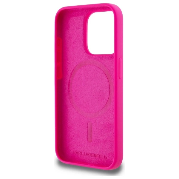 Karl Lagerfeld KLHMP15XSKHPPLF iPhone 15 Pro Max 6.7” kietas silikoninis dėklas fuksijos spalvos, Karl galvos atspaudas MagSafe - Image 7