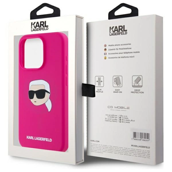 Karl Lagerfeld KLHMP15XSKHPPLF iPhone 15 Pro Max 6.7” kietas silikoninis dėklas fuksijos spalvos, Karl galvos atspaudas MagSafe - Image 8