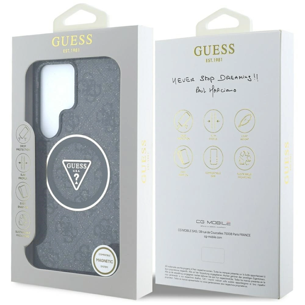 Guess 4G Glitter trikampių mygtukų MagSafe dėklas Samsung Galaxy S25 Ultra juodas - Image 8