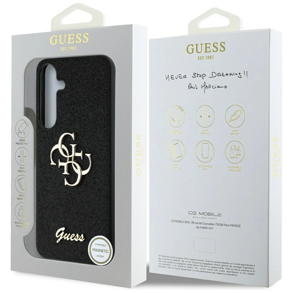 Guess Fixed Glitter didelis 4G metalinio logotipo dėklas Samsung Galaxy S25 Plus juodas - Image 8