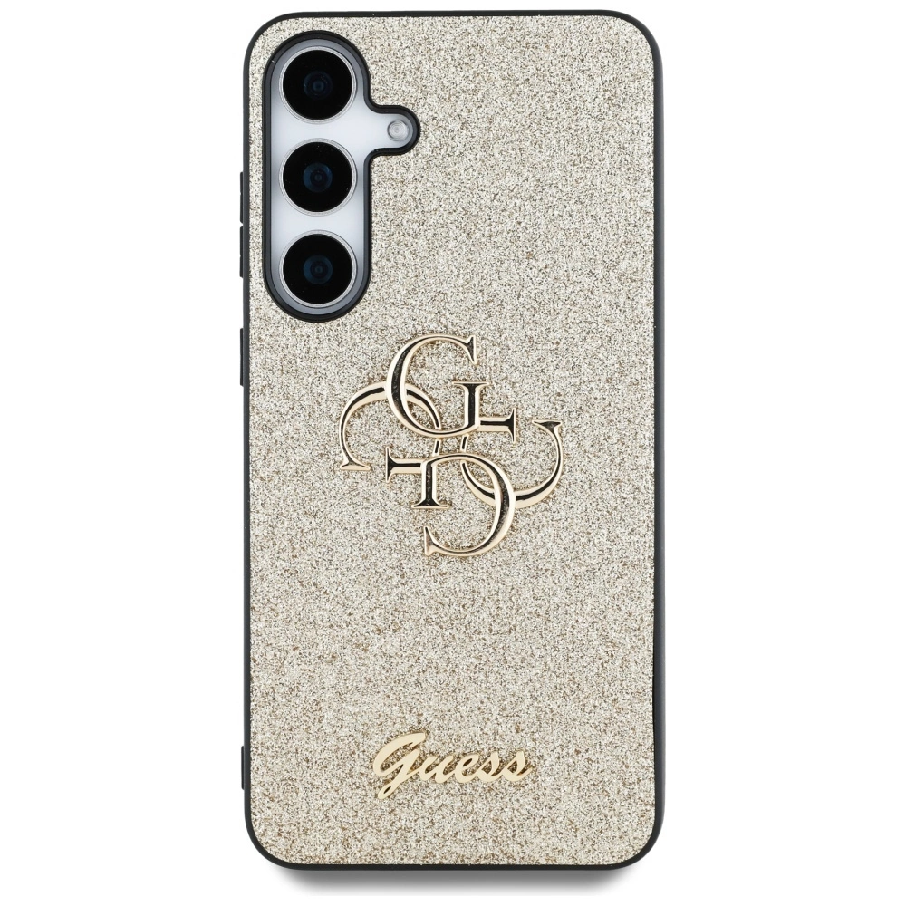 Guess Fixed Glitter didelis 4G metalinio logotipo dėklas Samsung Galaxy S25 Plus auksinis - Image 3