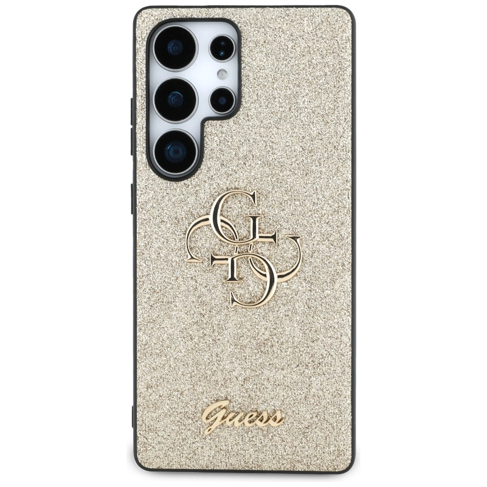 Guess Fixed Glitter didelis 4G metalinio logotipo dėklas Samsung Galaxy S25 Ultra auksinis - Image 3