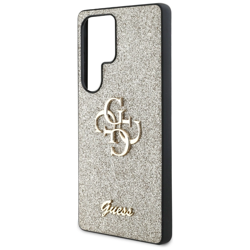 Guess Fixed Glitter didelis 4G metalinio logotipo dėklas Samsung Galaxy S25 Ultra auksinis - Image 6