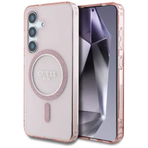 Guess Glitter Circle Classic Logo MagSafe Case for Samsung Galaxy S25 Pink