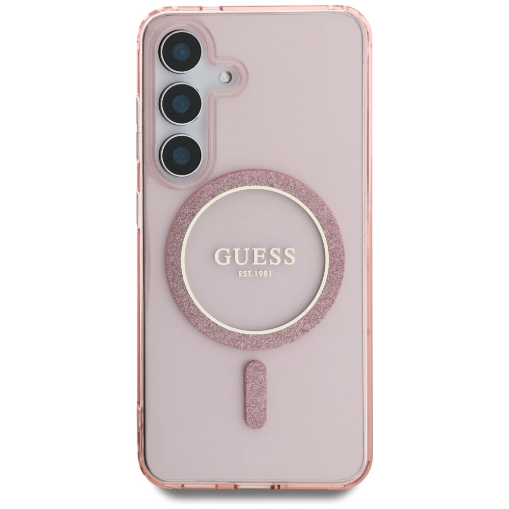 Guess Glitter apskritas klasikinio logotipo MagSafe dėklas Samsung Galaxy S25 rožinis - Image 3