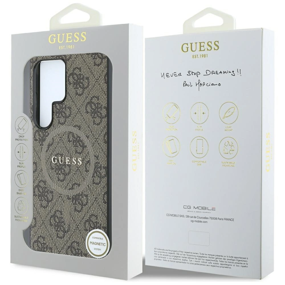 Guess Leather 4G spalvotas žiedas klasikinio logotipo MagSafe dėklas Samsung Galaxy S25 Ultra rudas - Image 8